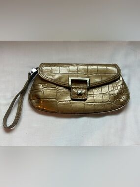 Liz Claiborne Gold Croc Embossed Wristlet Clutch Y2K Mini Evening Bag